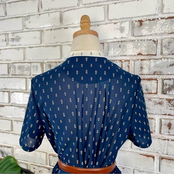 Vibtage 60s 70s Navy Cream Star Pattern Short Sleeve Midi Shirt Dress - Picture 8 of 11